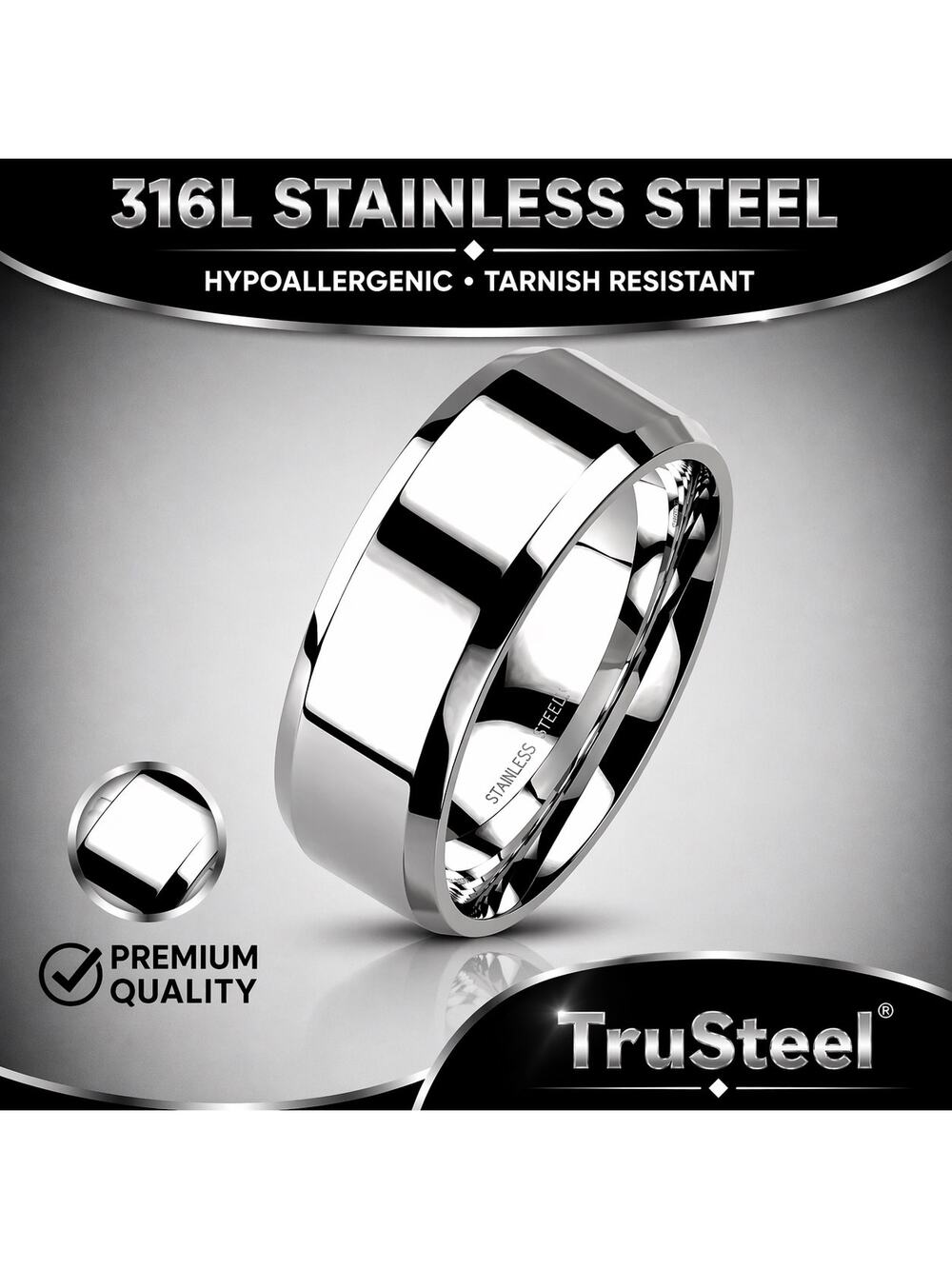 316L Stainless Steel Wedding Band Ring Comfort Fit Mens Womens Silver Size 11